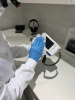 Fig 1. Surface disinfectant products must be used properly, which
involves ensuring that the product remains on the surface for the recommended
contact time to effectively remove all infectious material.
In some instances, this can take up to 10 minutes depending on the
product. In this photograph, wipes are being used that are alcoholand
bleach-free, kill 99.9% of bacteria according to the manufacturer,
and are made in the United States.